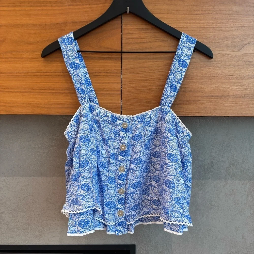 FREE PEOPLE Sweet Caroline Top Combo Blue, Size XS